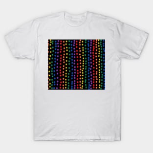 Rainbow Candy Dots on Black T-Shirt